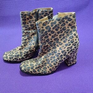 Leopard Print Genuine Leather Square Toe Block Heel Ankle Boots Size 5B 15902